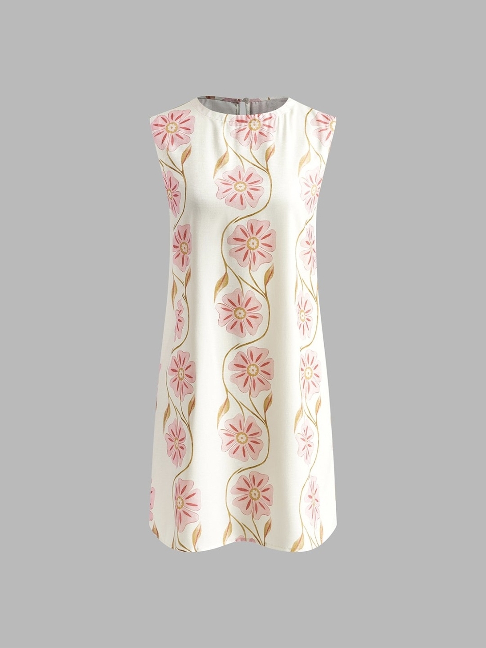 Commense Ivory Mini Dress with Pink Floral Motif
